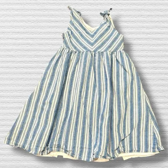 Hope & Henry Girls Blue White Linen Blend Stripe Sundress Size 8 - Picture 4 of 6